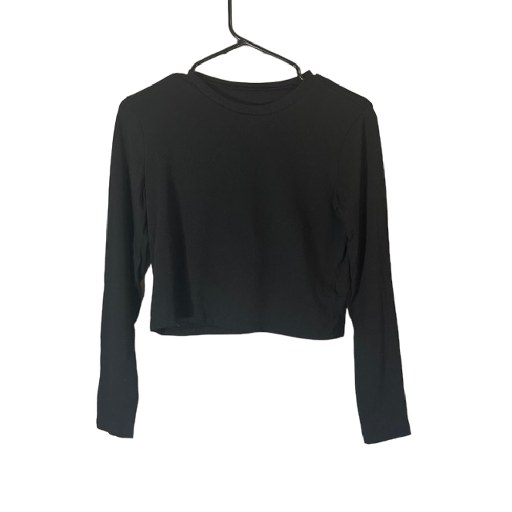 Wild Fable Black Long Sleeve Cotton Pullover Cropped Top Women Sz XS